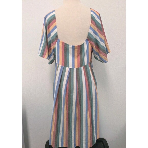 Madewell Festival Multicolored Stripe Cotton Bell Sleeve Dress sz L Boho Beach - Picture 9 of 12